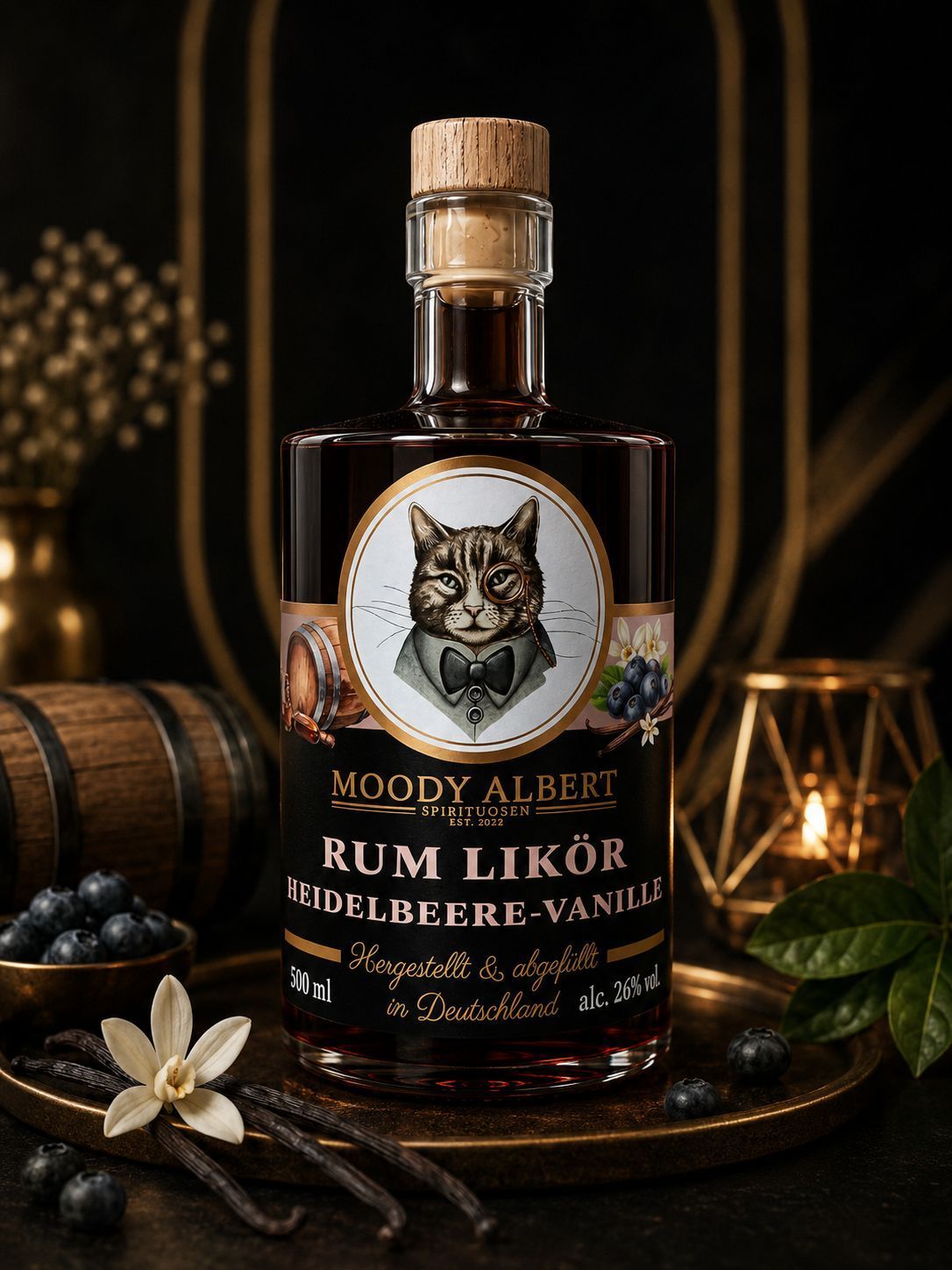 MOODY ALBERT PREMIUM RUM LIKÖR HEIDELBEERE-VANILLE - 500ml