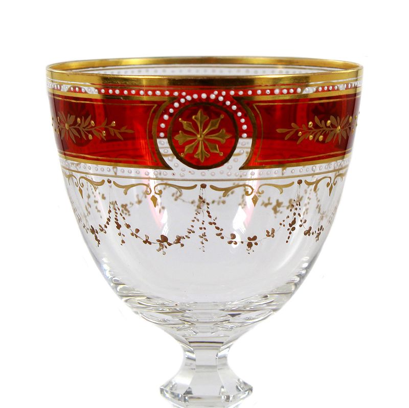 Stem glass with glazed gold ruby ​​fields and gold painting, Josephinenhütte around 1905