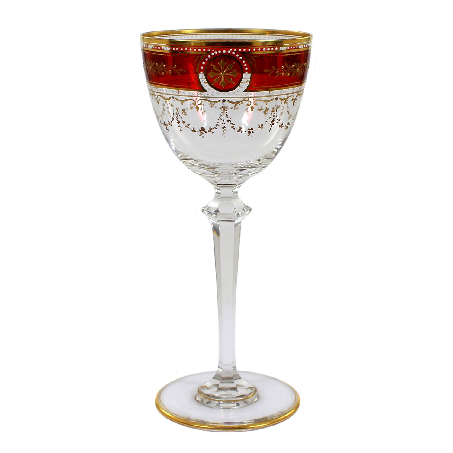 Stem glass with glazed gold ruby ​​fields and gold painting, Josephinenhütte around 1905