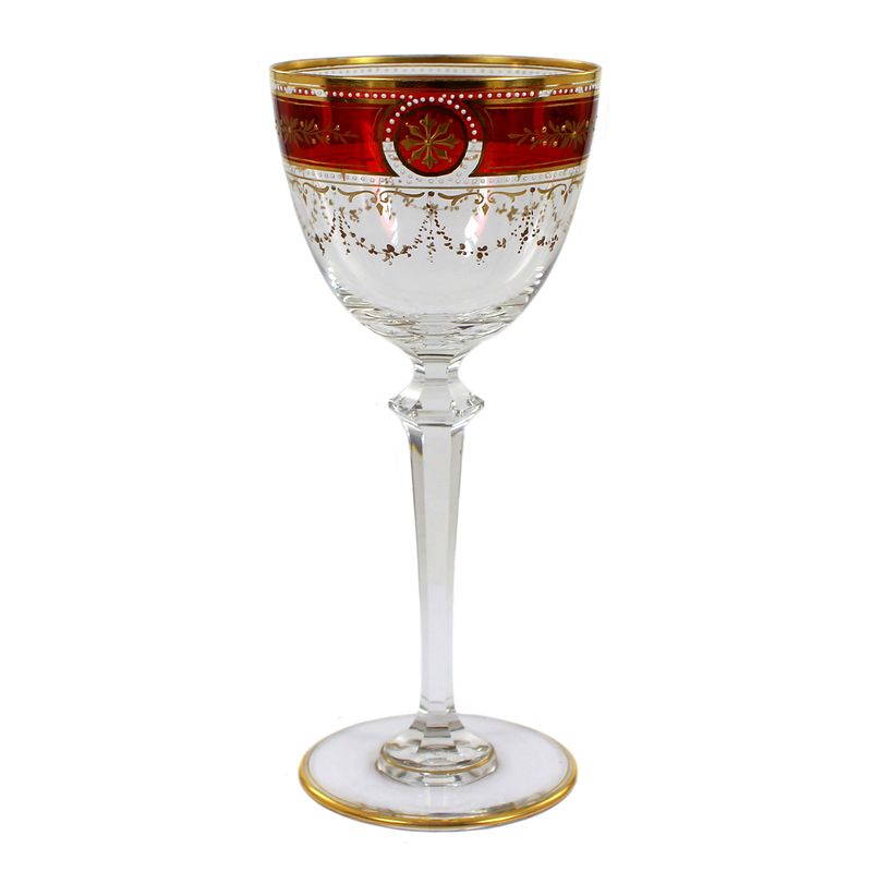 Stem glass with glazed gold ruby ​​fields and gold painting, Josephinenhütte around 1905