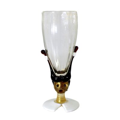 1 von 6. Frei geformtes Weinglas mit figürlichen Applikationen, A.Ve.M. Entw. Anzolo Fuga