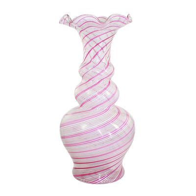 Große Vase mit weißen und rosa Glasfäden, Josephinenhütte um 1850-60