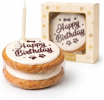 Delì Pet Torta di Compleanno Deluxe per Cani con Candelina – Snack a Due Strati