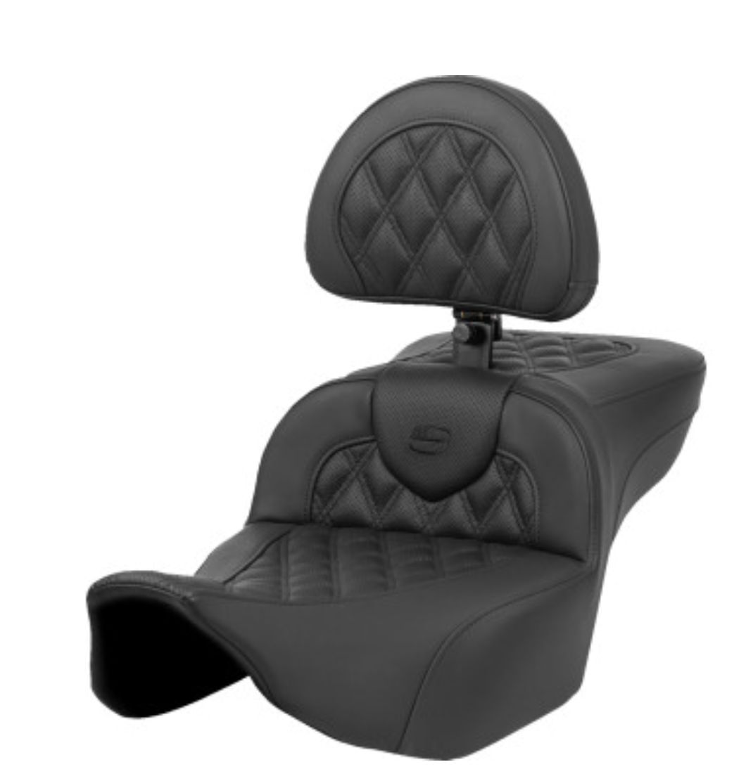 Saddlemen Roadsofa™ Extended Reach Heated Seat Lattice Stitch - w/ Backrest - FLT/FLH ’23-‘24 823-07-184C0