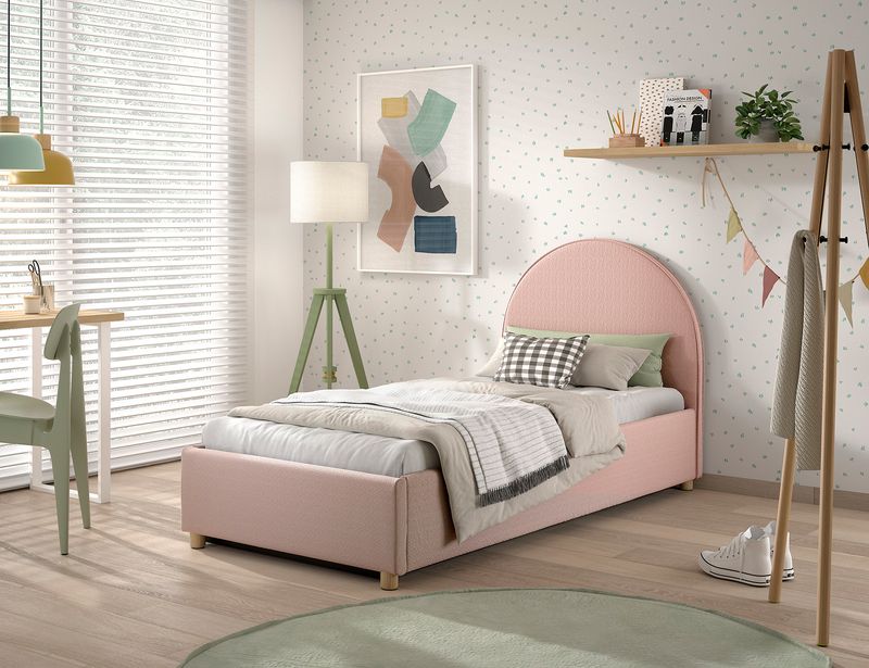 Lune storage 90x200cm avec sommier et coffre de rangement (Tissu Bouclé)