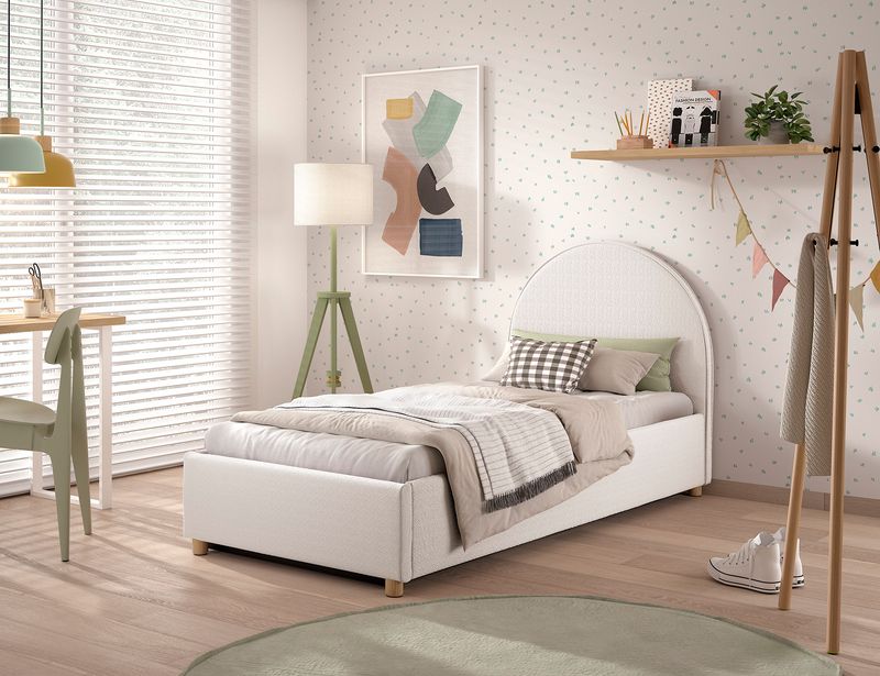 Lune storage 90x200cm with slatted and box (Bouclé fabric)