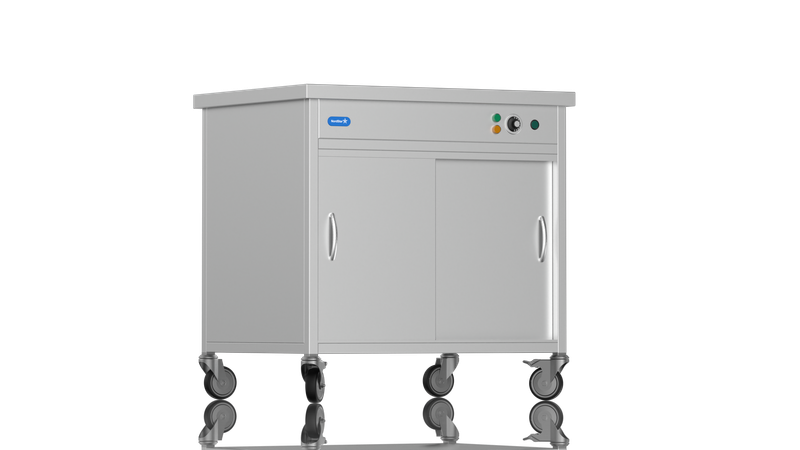900mm wide mobile hot cupboard on castors