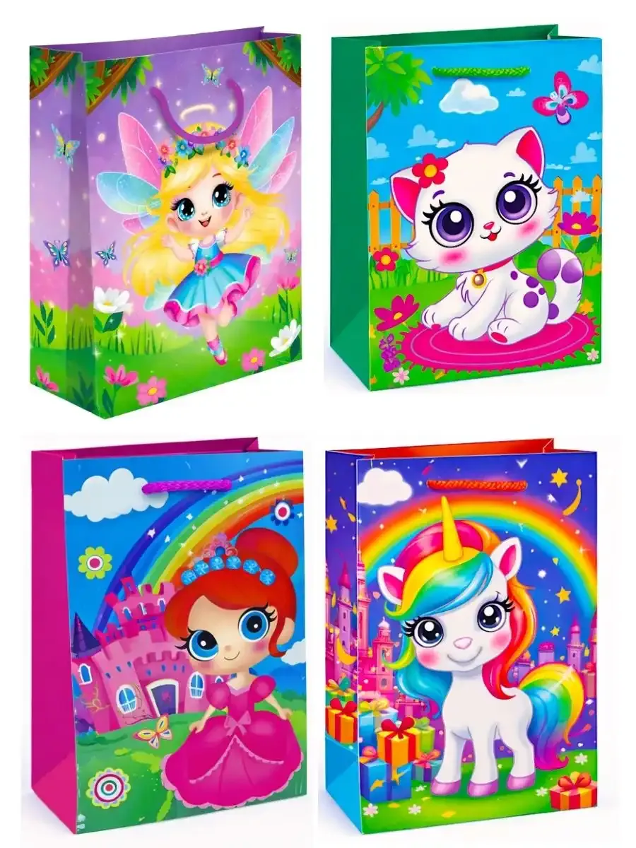 Paquete de 10 bolsas de regalo grandes para niña al mayoreo.