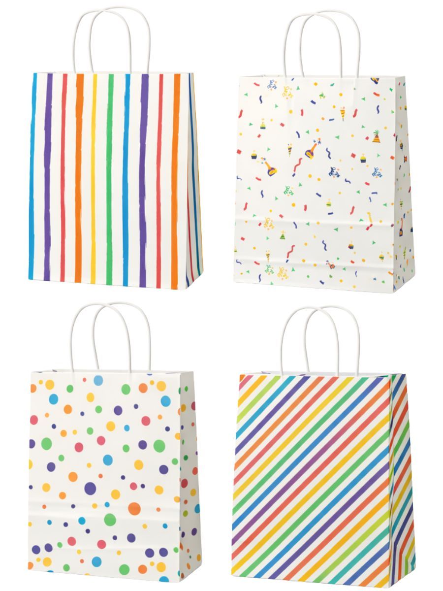 Paquete de 12 bolsas de papel kraft natural con asa al mayoreo.