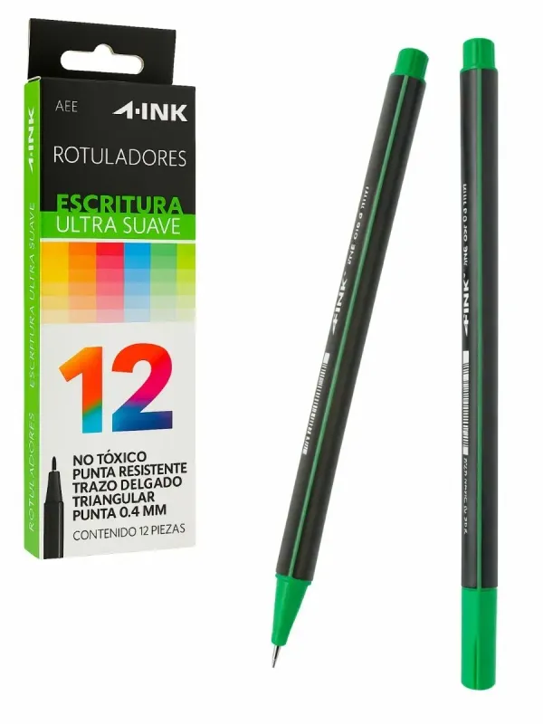 Paquete de 12 rotuladores Aink verde punta fina al mayoreo.