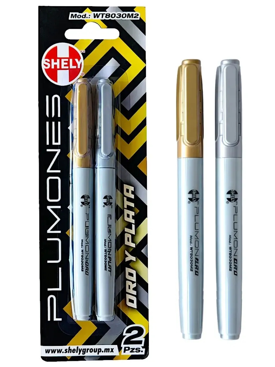 Set de 2 marcadores metálicos oro y plata Shely al mayoreo.