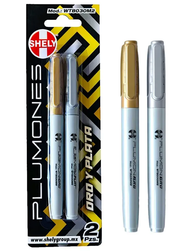 Set de 2 marcadores metálicos oro y plata Shely al mayoreo.