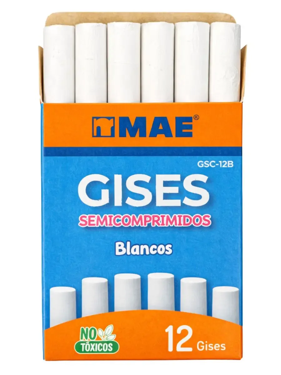 Caja de 12 gises blancos semicomprimidos MAE al mayoreo.