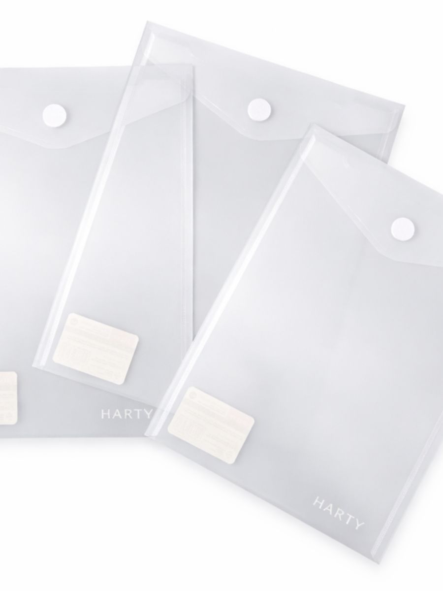 Paquete de 12 sobres de plástico tamaño carta con velcro Harty al mayoreo.