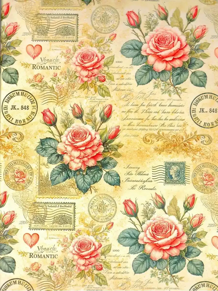 Papel de Regalo Rosas Vintage (P72) - 10 pzas Mayoreo