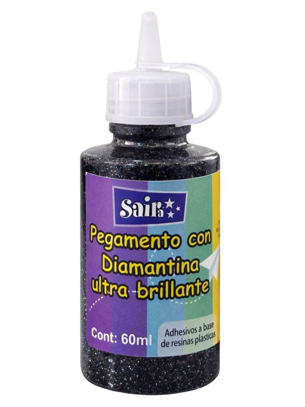Pegadiamantina Saira Negro 60ml Bote de pegadiamantina Saira color negro de 60ml.