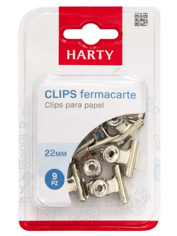 Clips Metálicos Kawaii Harty 22mm 9pzas Blíster de 9 clips metálicos Harty de 22mm para papel.