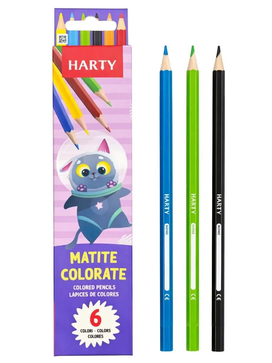 Caja económica de 6 lápices de colores marca Harty.