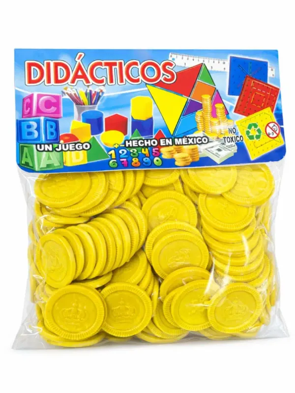 Paquete de fichas plásticas amarillas línea escolar para conteo.