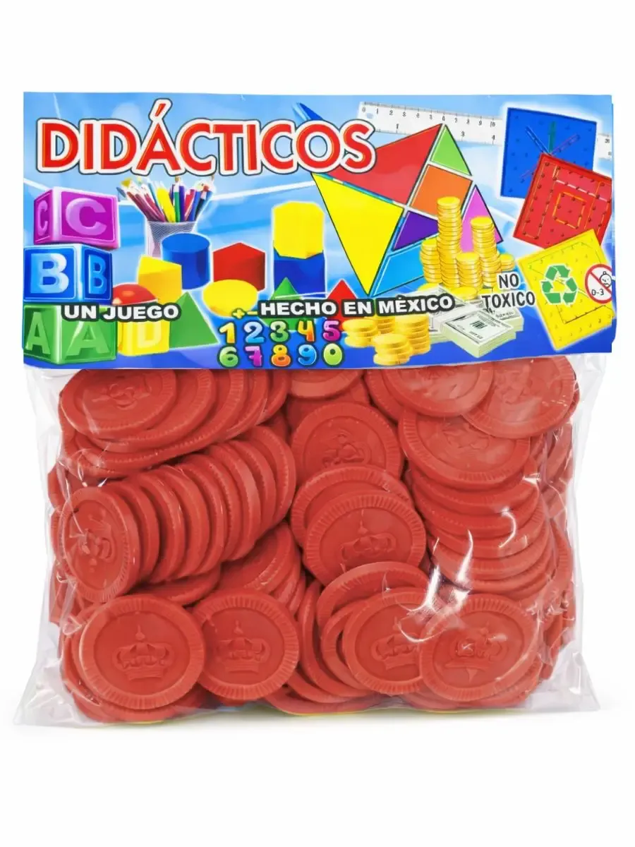 Paquete de fichas plásticas rojas línea escolar para conteo.