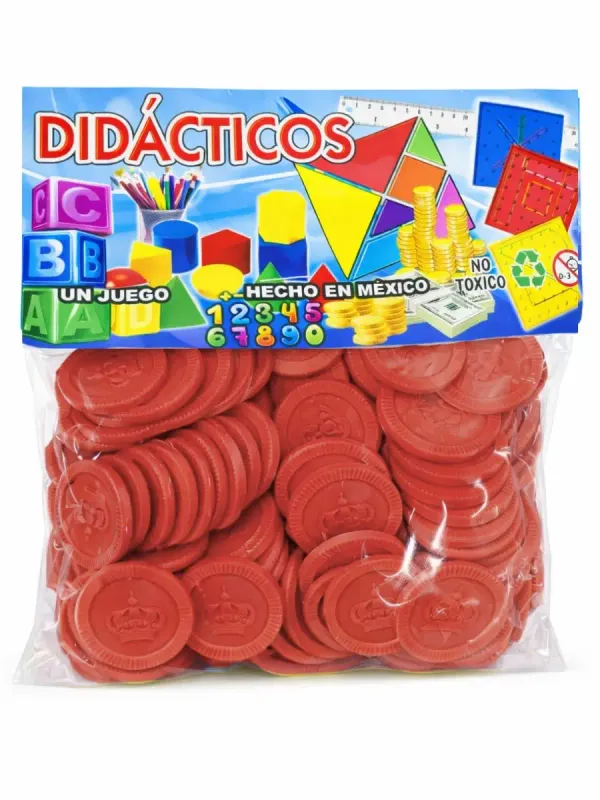 Paquete de fichas plásticas rojas línea escolar para conteo.