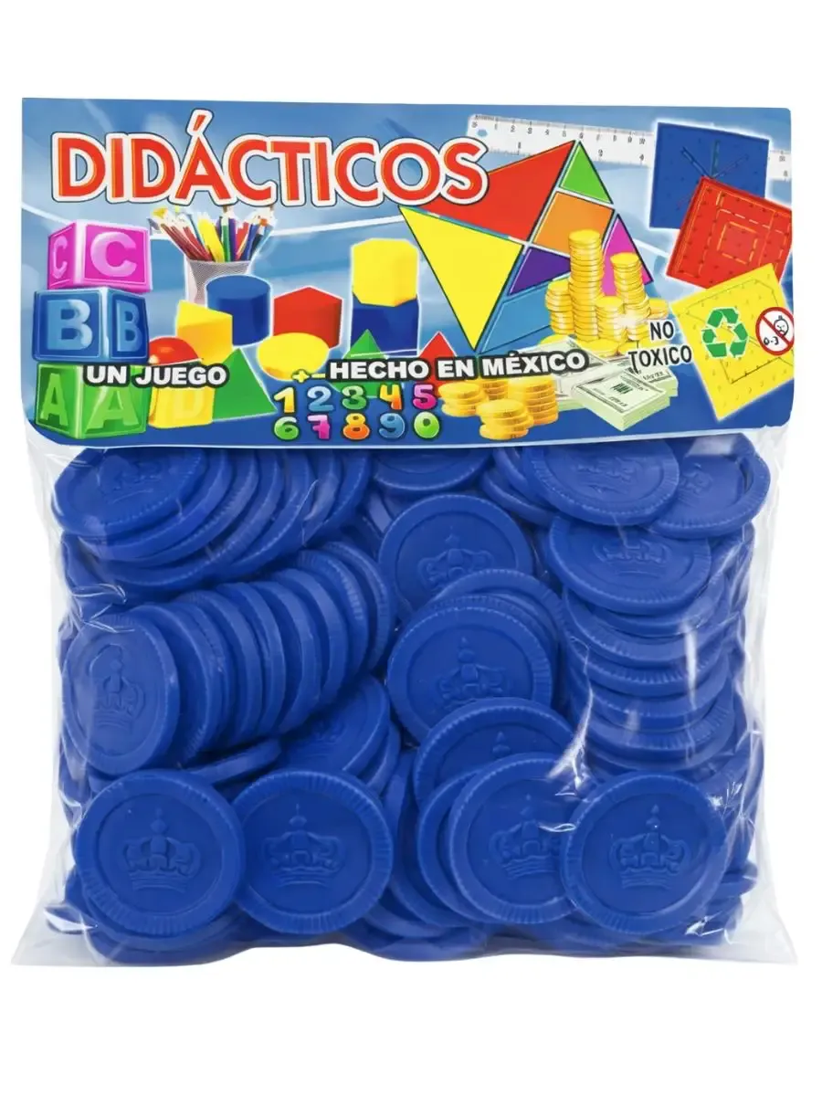 Ficha Plástica Azul Esencial (c/100 pzs aprox.) Paquete de fichas plásticas azules línea escolar para conteo.