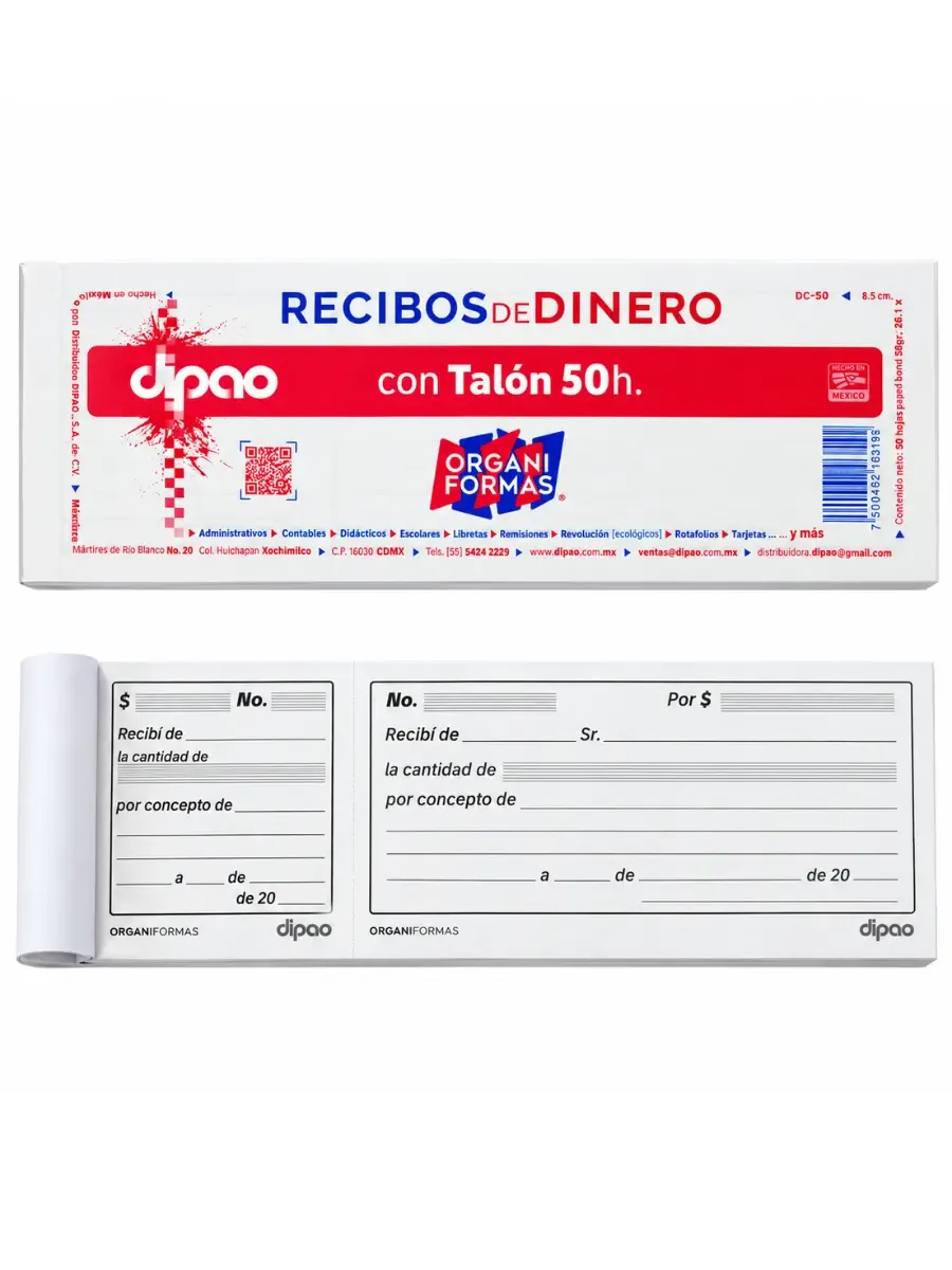 Block de recibos de dinero con talón de control de 50 hojas al por mayor