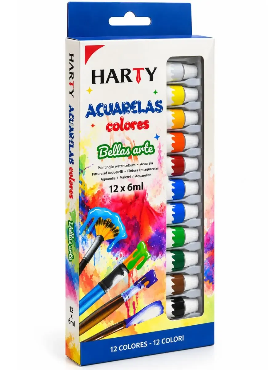 Estuche con 12 tubitos de pintura acuarela Harty al por mayor