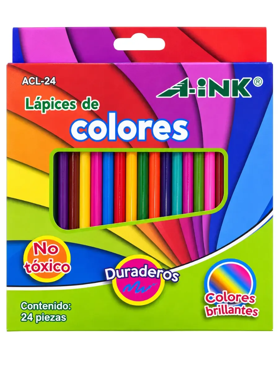 Caja al por mayor de lápices de colores largos MAE Aink con 24 piezas surtidas