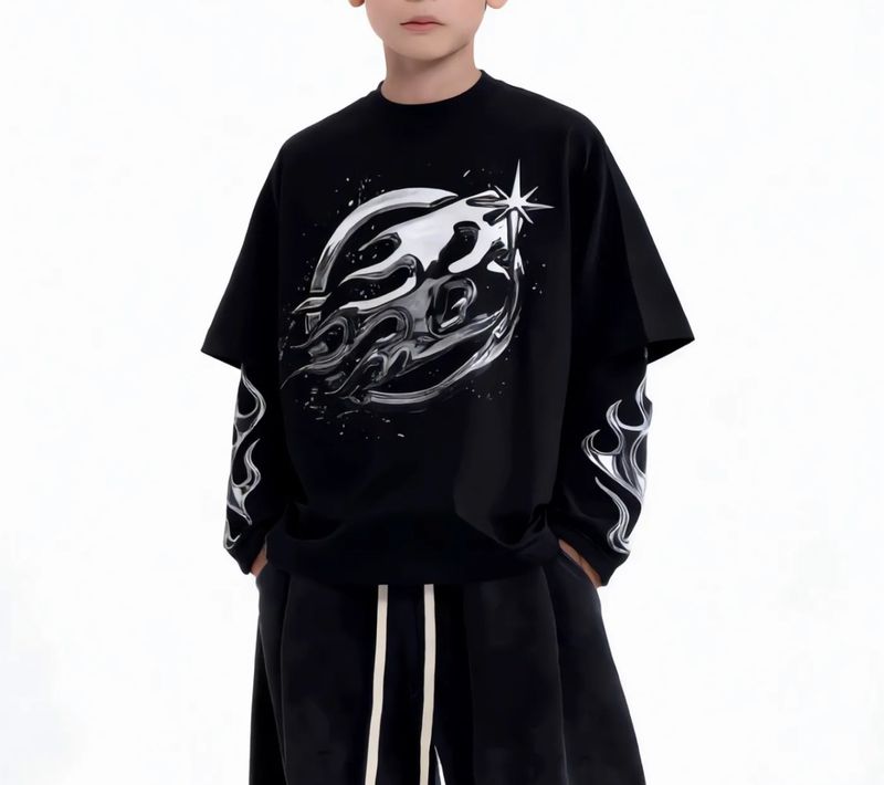 T-shirt longsleeve oversize BAMBINO nera e bianca