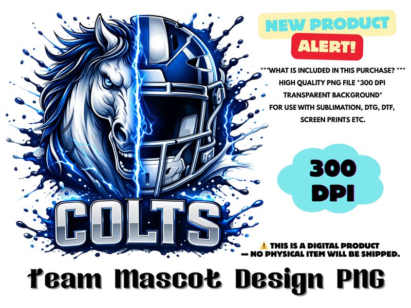 Football Team Colts Sublimation Design PNG - Football Mascot Graffiti Design PNG - Football Team Mascot Shirt PNG Waterslides