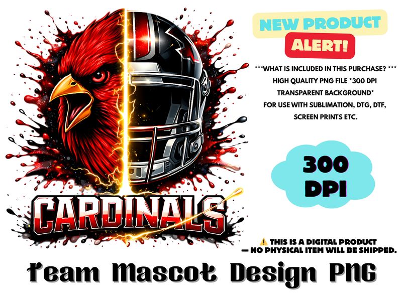 Football Team Cardinals Sublimation Design PNG - Football Mascot Graffiti Design PNG - Football Team Mascot Shirt PNG Waterslides