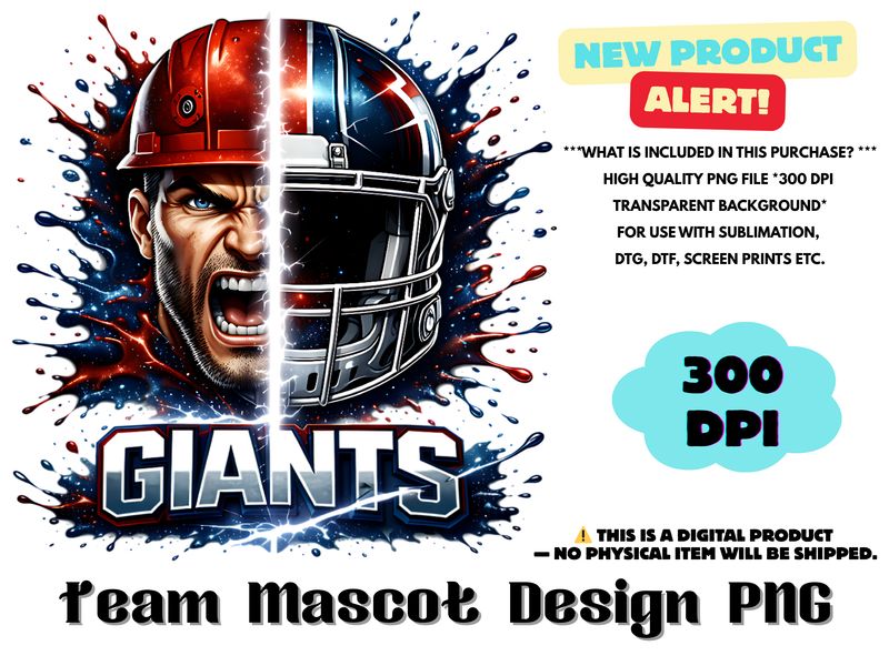 Football Team Giants Sublimation Design PNG - Football Mascot Graffiti Design PNG - Football Team Mascot Shirt PNG Waterslides