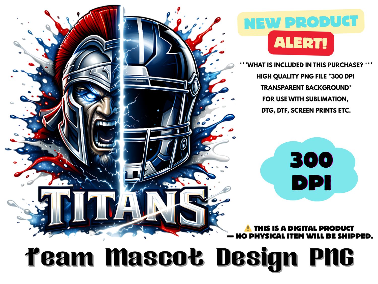 Football Team Titans Sublimation Design PNG - Football Mascot Graffiti Design PNG - Football Team Mascot Shirt PNG Waterslides