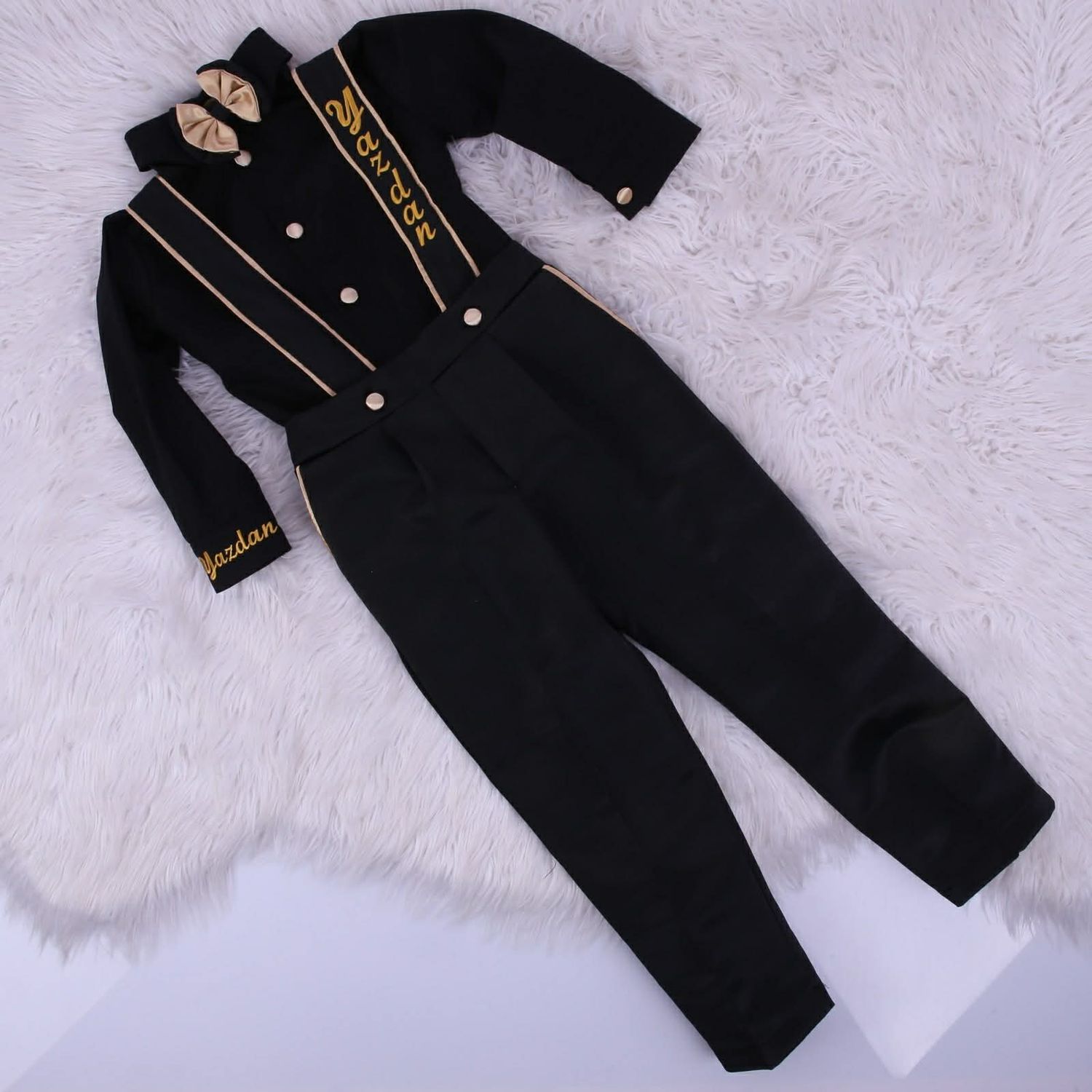 Classy Black and golden Suspender Set (Shirt, Bow tie,  Suspender &amp; Pants )