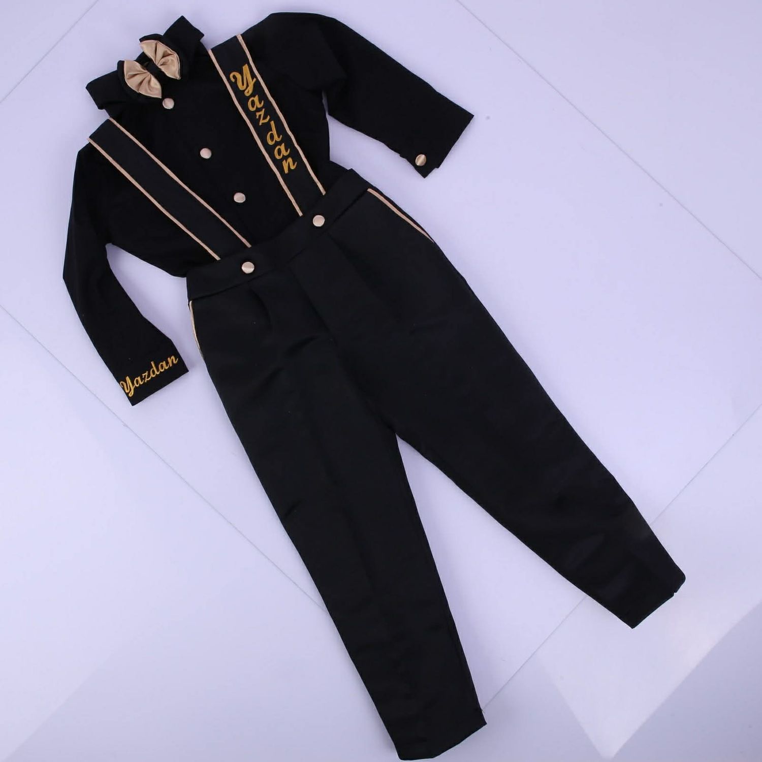 Classy Black and golden Suspender Set (Shirt, Bow tie,  Suspender &amp; Pants )