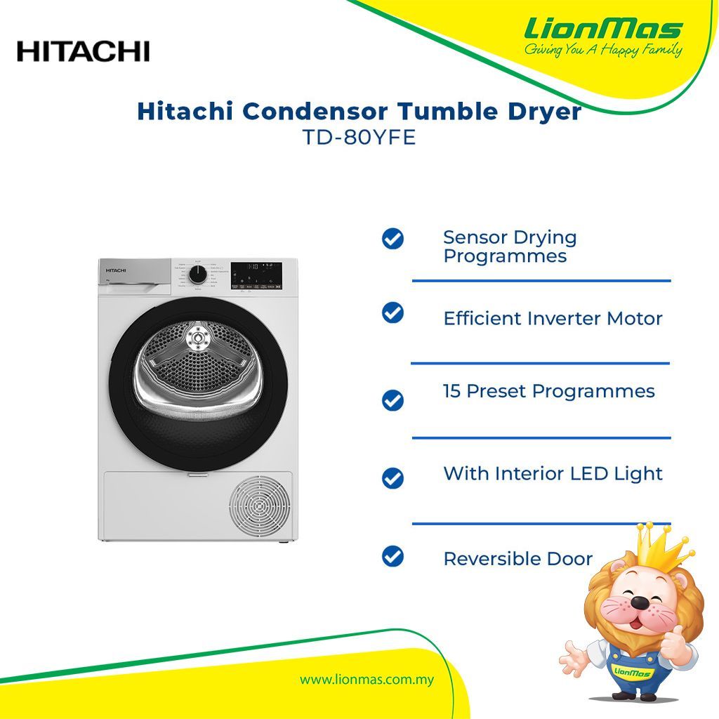 Hitachi Condenser Tumble Dryer 8KG TD80YFE