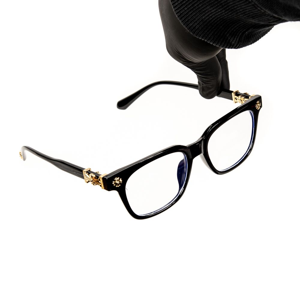 Mens Clear Lens Fashion Non-prescription Classic Black Gold Plated Metal Cross Eyeglasses