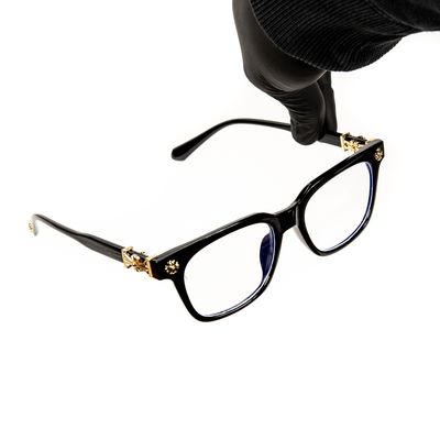 Mens Clear Lens Fashion Non-prescription Classic Black Gold Plated Metal Cross Eyeglasses