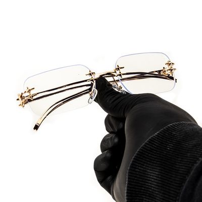 Elegant Rectangle Gold Vintage Retro Metal Wire Frame Rimless Clear Tint Eyeglasses