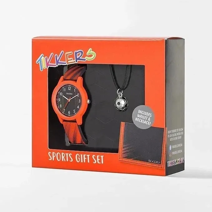 Tikkers Boys Black Orange Football Analogue Quartz Watch - Necklace With Wallet Tikkers Boys Black Orange Football Analogue Quartz Watch - Necklace With Wallet