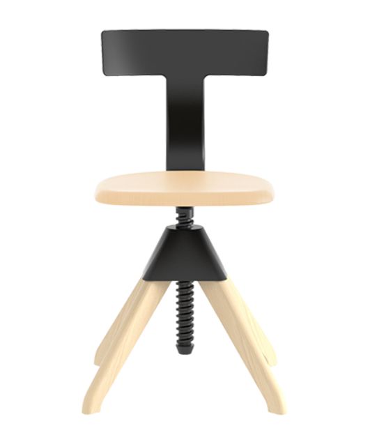 Sedia Magis TUFFY con sedile in legno, schienale nero e base regolabile