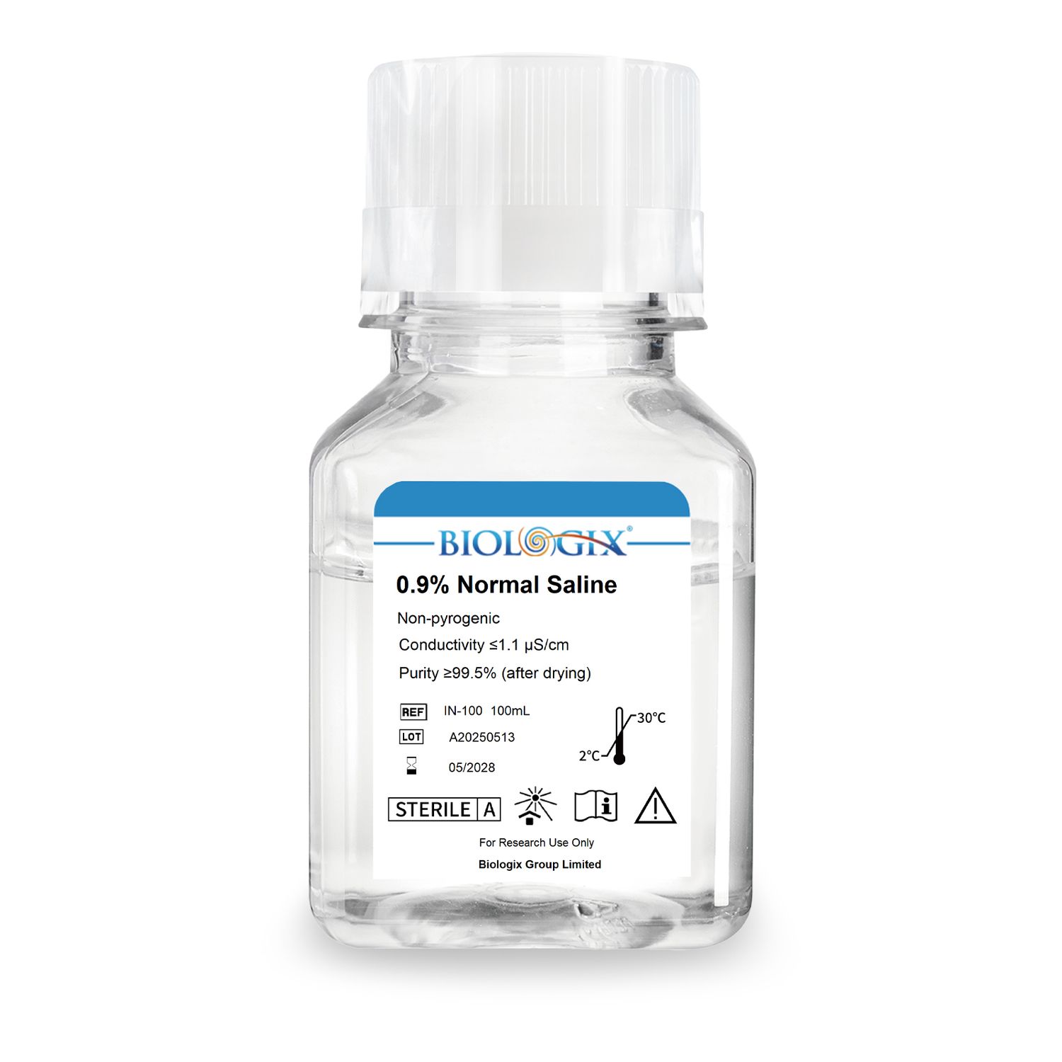 Biologix® 0.9% Normal saline，Sterile，100mL/ Bottle, 20 Bottles/Case