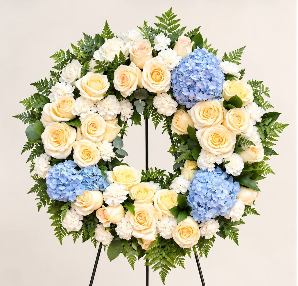 Serenity Blue & white Wreath Premium Serenity Blue & white Wreath Premium