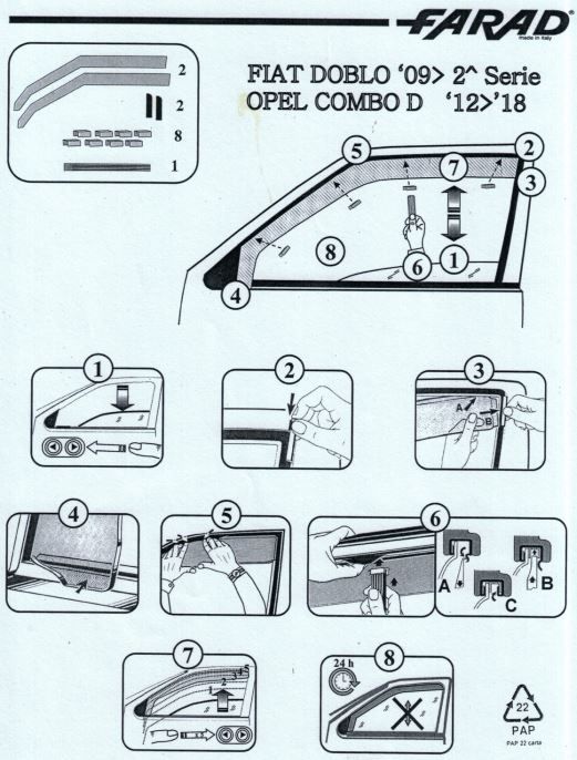 FARAD - SET 2 DEFLETTORI ARIA ANTIVENTO / ANTIPIOGGIA FIAT DOBLO (II)