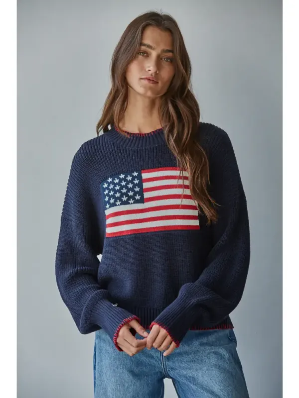 Sweater - American Flag - Navy - Small