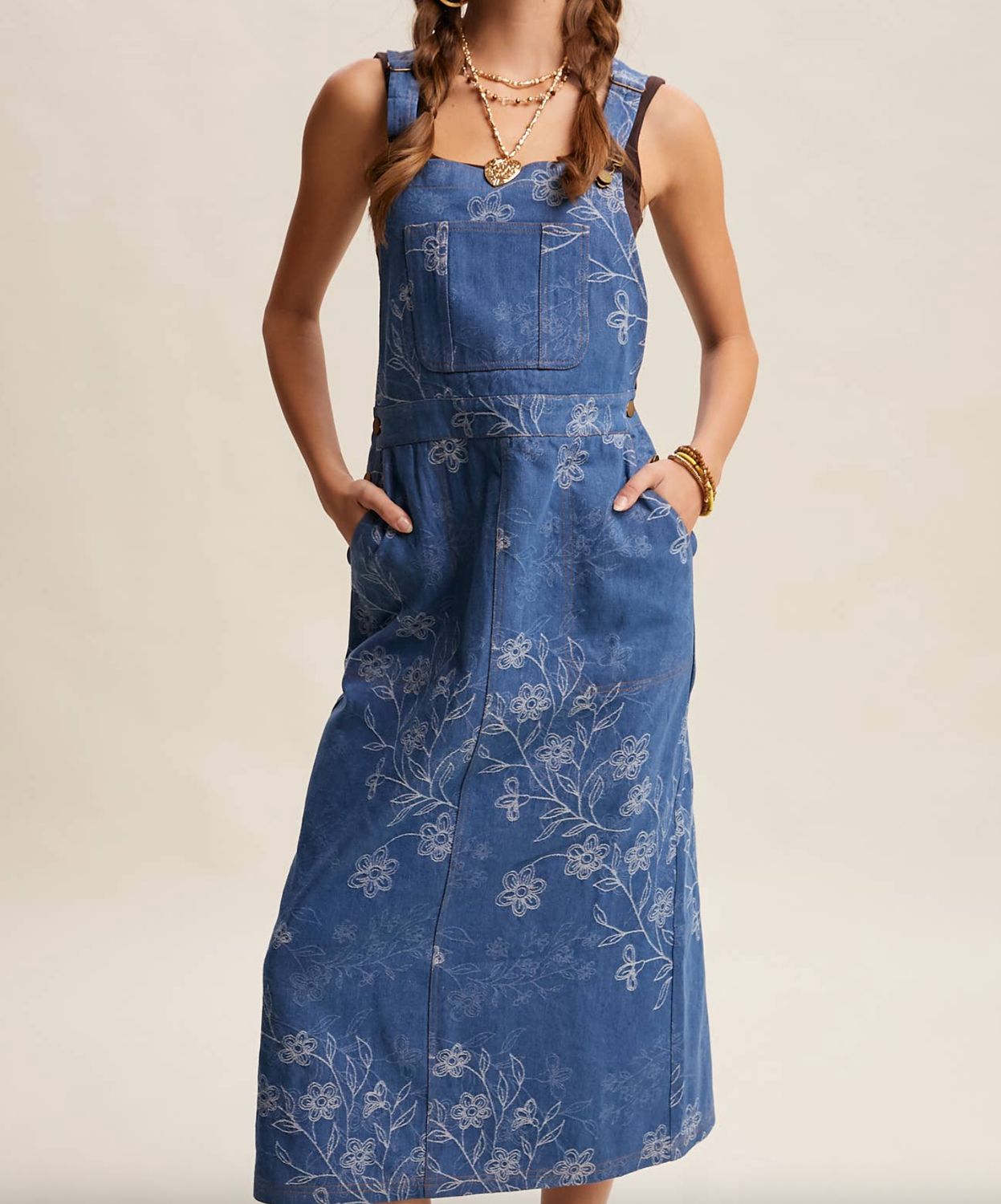 Dress - Bibbed Denim Floral - X-Large
