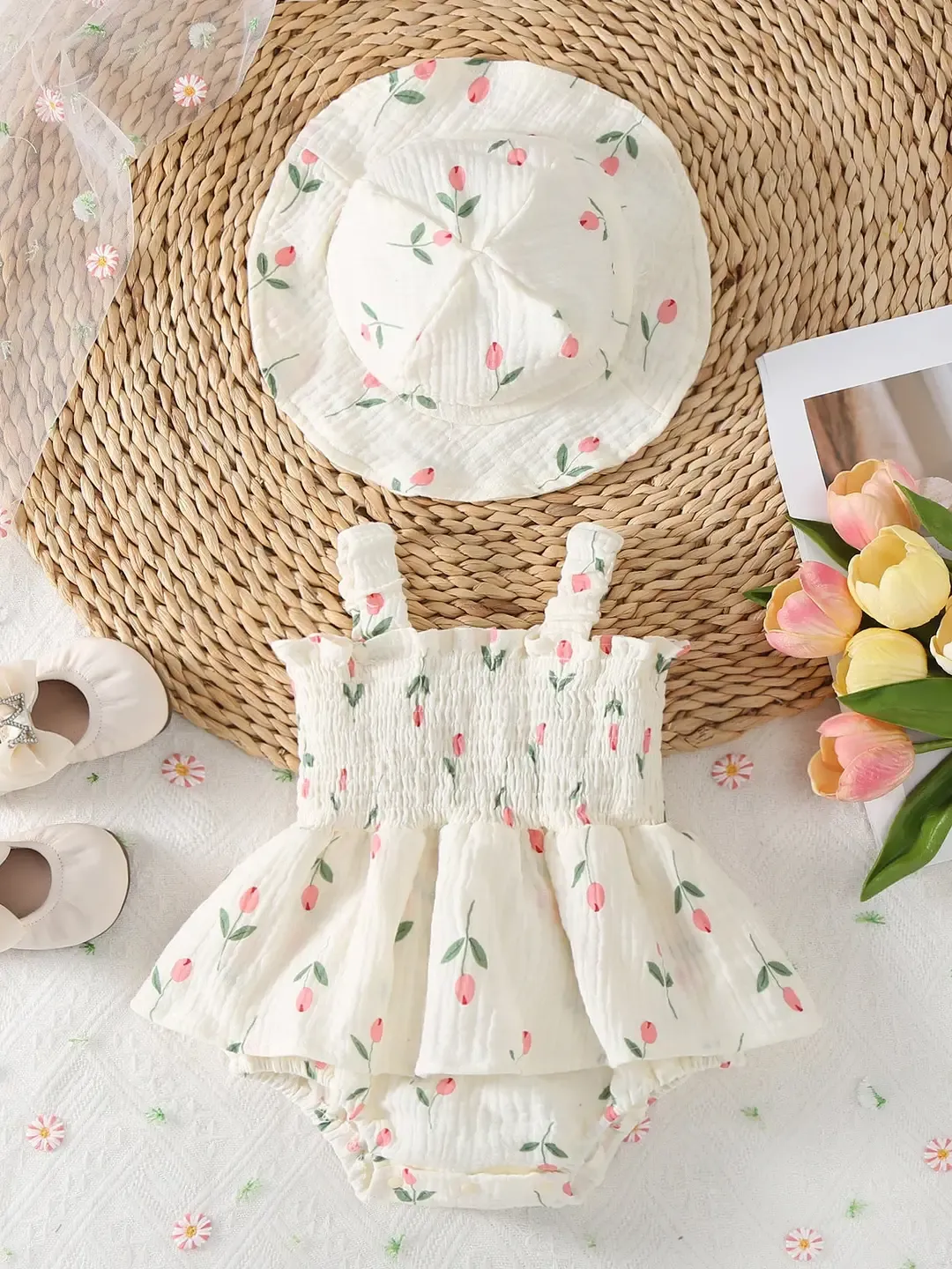 Romper Set with Hat - Summer Tulip - 12 Months