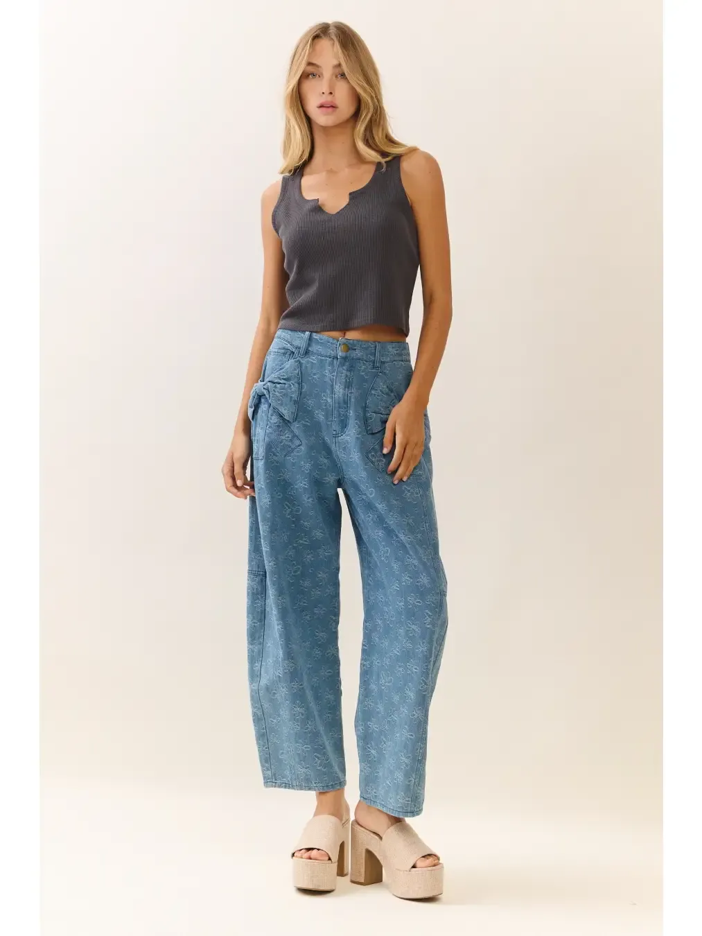 Pants - Washed Denim w/Flowers - Small