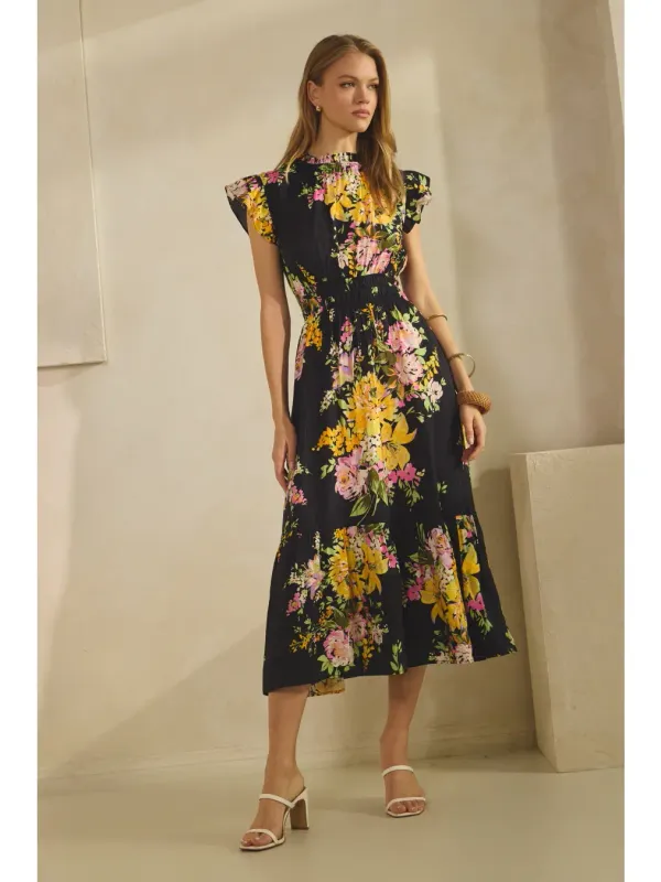 Top - Embroidered Floral Motif - Black &amp; Cream - Large